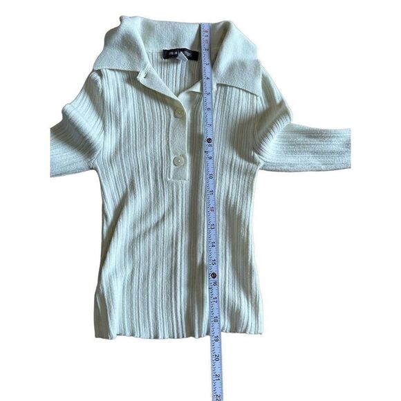 URBAN OUTFITTERS CREAM RIB KNIT POLO CROP SWEATER sz S - Picture 4 of 7